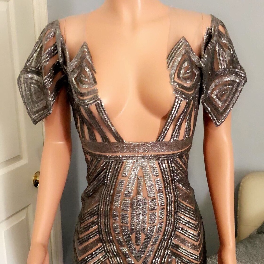 Mesh and stone grey dress